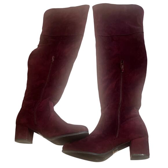 Burgundy over the knee faux suede boots with a 2.5” heel, women’s size 11-EUC - Picture 2 of 6